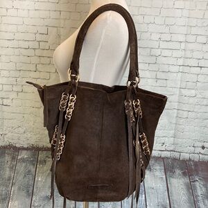 Kelsi Dagger Cameron Suede Leather Hobo Shoulder Bag Fringe Western Southwest